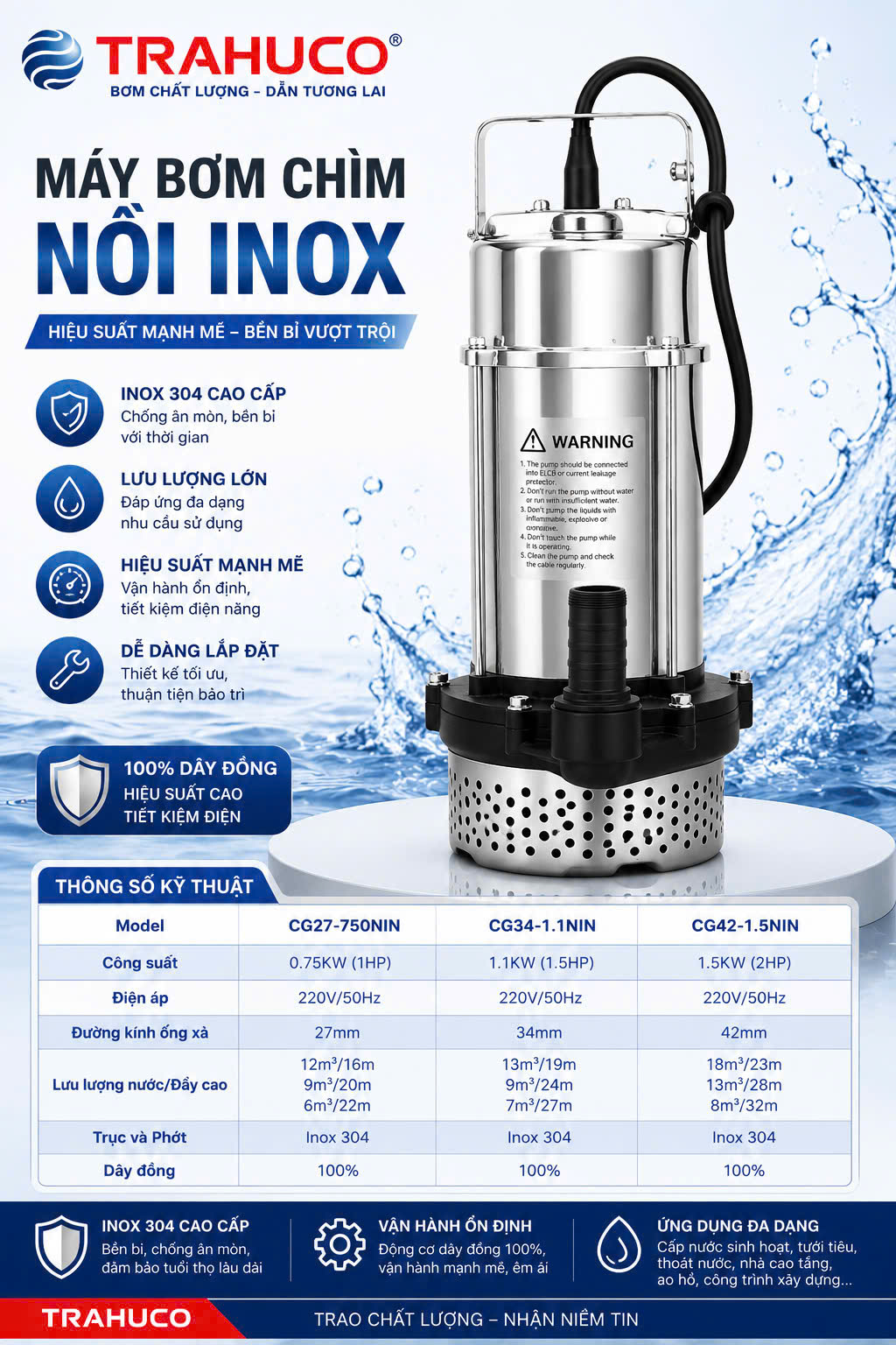 Máy bơm chìm nồi inox